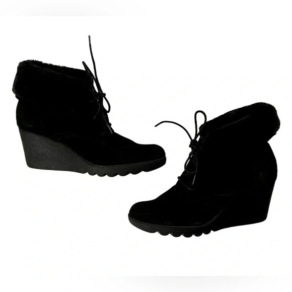 Donald J. Pliner Maxxi Leather Suede Wedge Ankle Boots - Picture 2 of 5